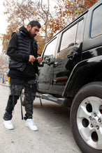 Load image into Gallery viewer, Black on Black Camo Patchwork Cargo Pants