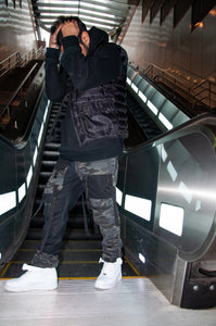 Black on Black Camo Patchwork Cargo Pants