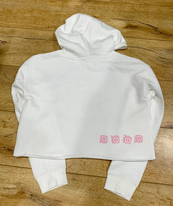 KICKED OUT OF HEAVEN WHITE CROP HOODIE