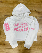 Load image into Gallery viewer, KICKED OUT OF HEAVEN WHITE CROP HOODIE